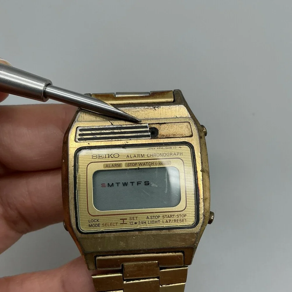 Vtg Seiko A639-5009 Chronograph Mens Watch 33mm Gold Tone For Parts Not Running